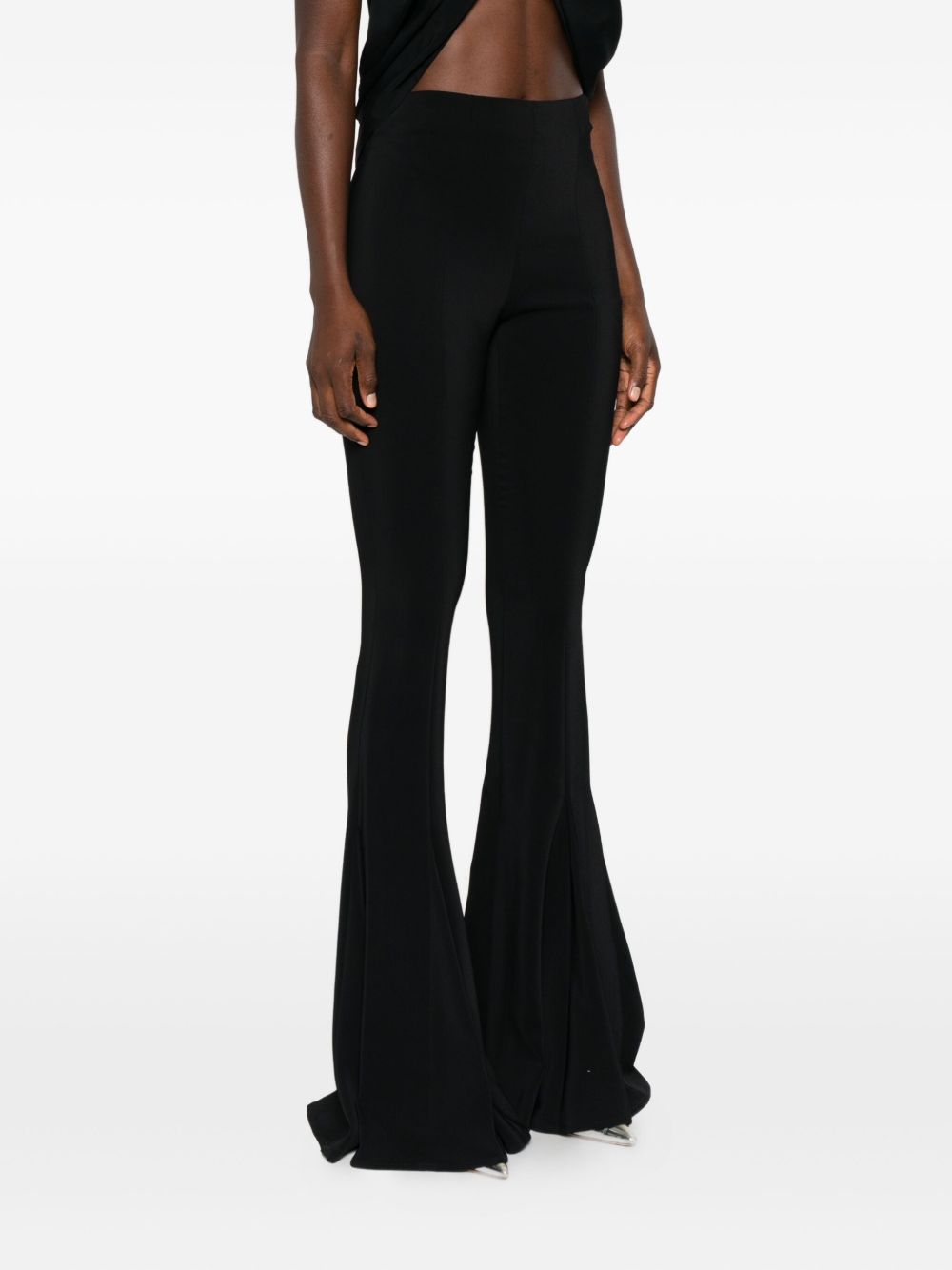 High-Waisted Stretch Viscose Flared Trousers