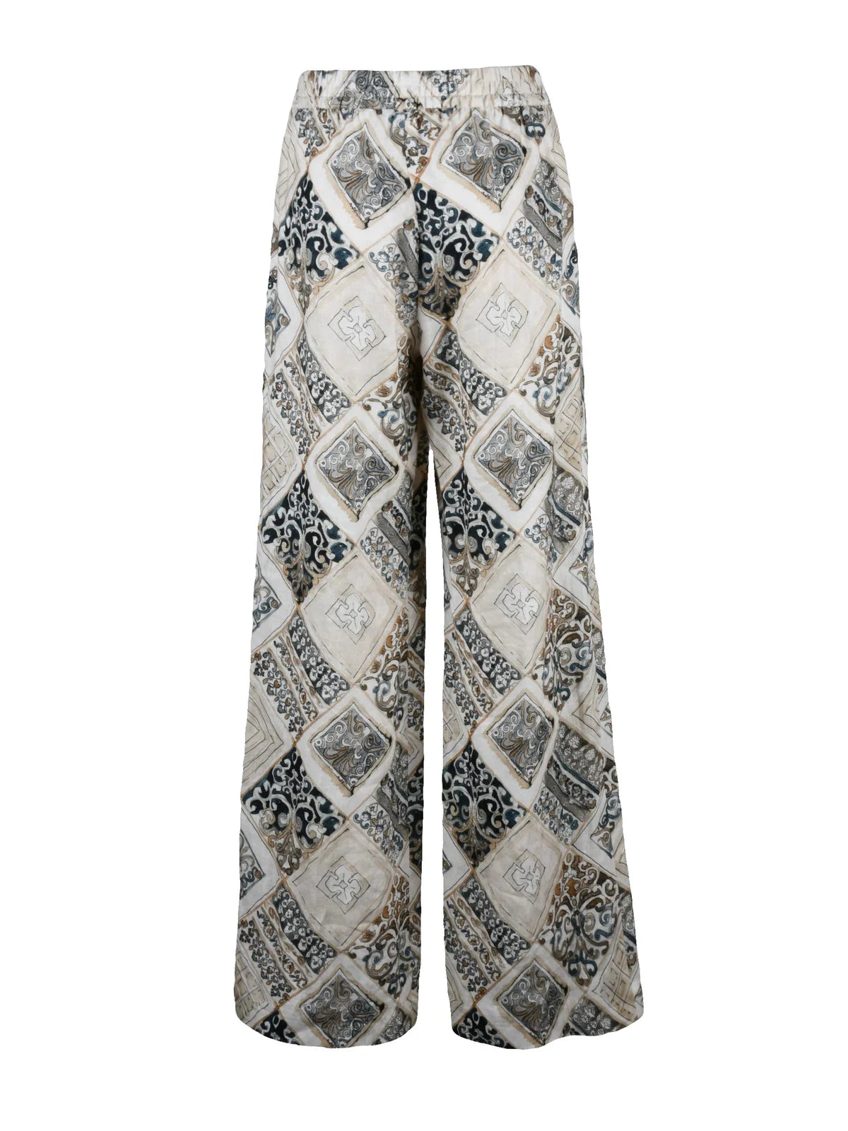 Eleventy Wide Leg Linen Trousers - Beige/Blue