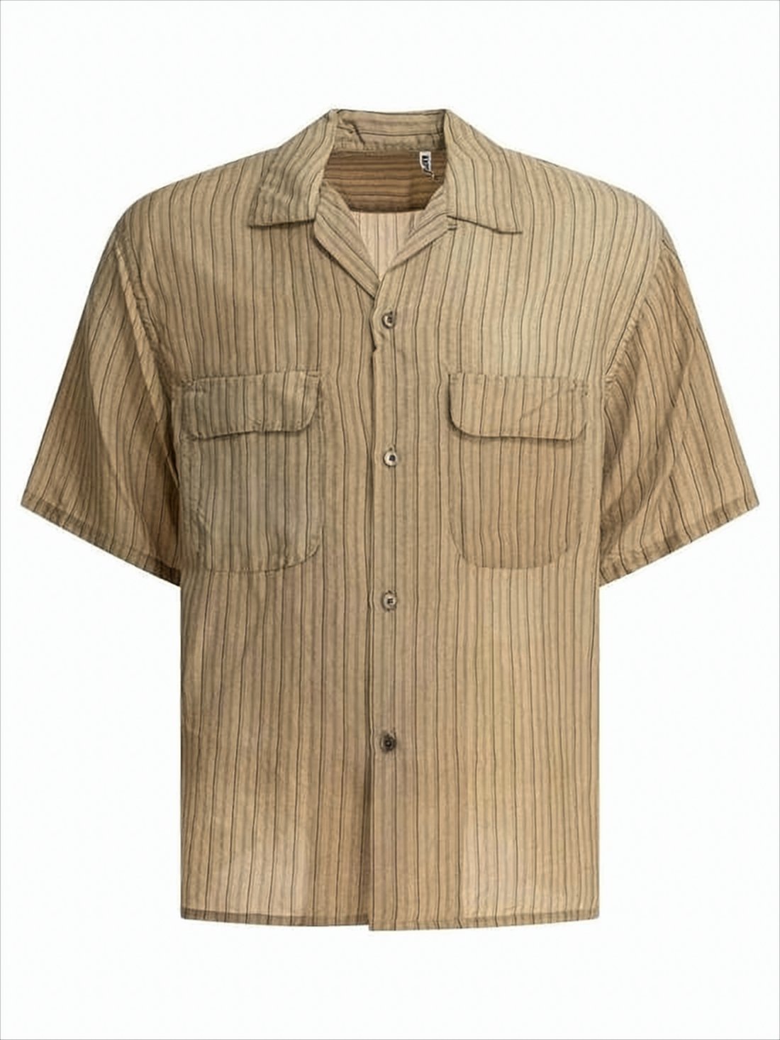 Beige and Brown Striped Short-Sleeve Shirt