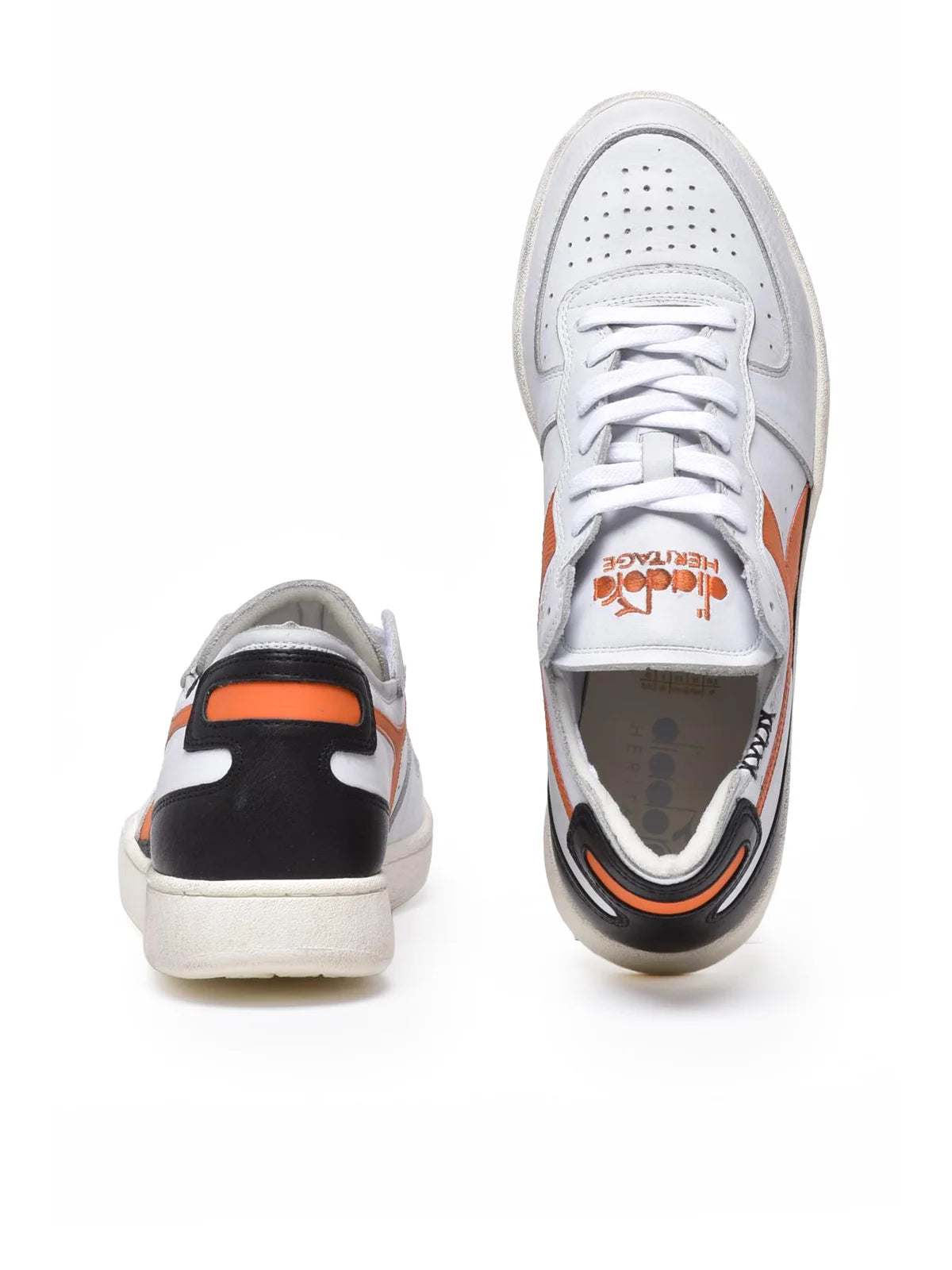 Grey Orange Leather Basket Row Sneakers