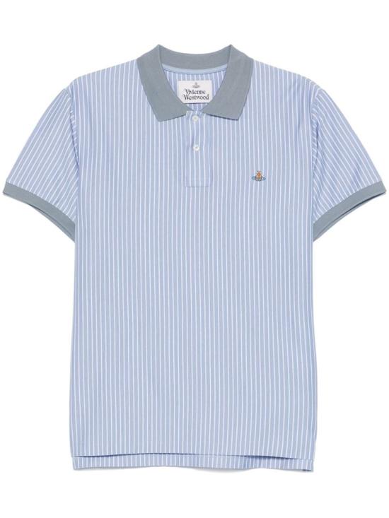 Light Blue and White Vertical Striped Polo Shirt