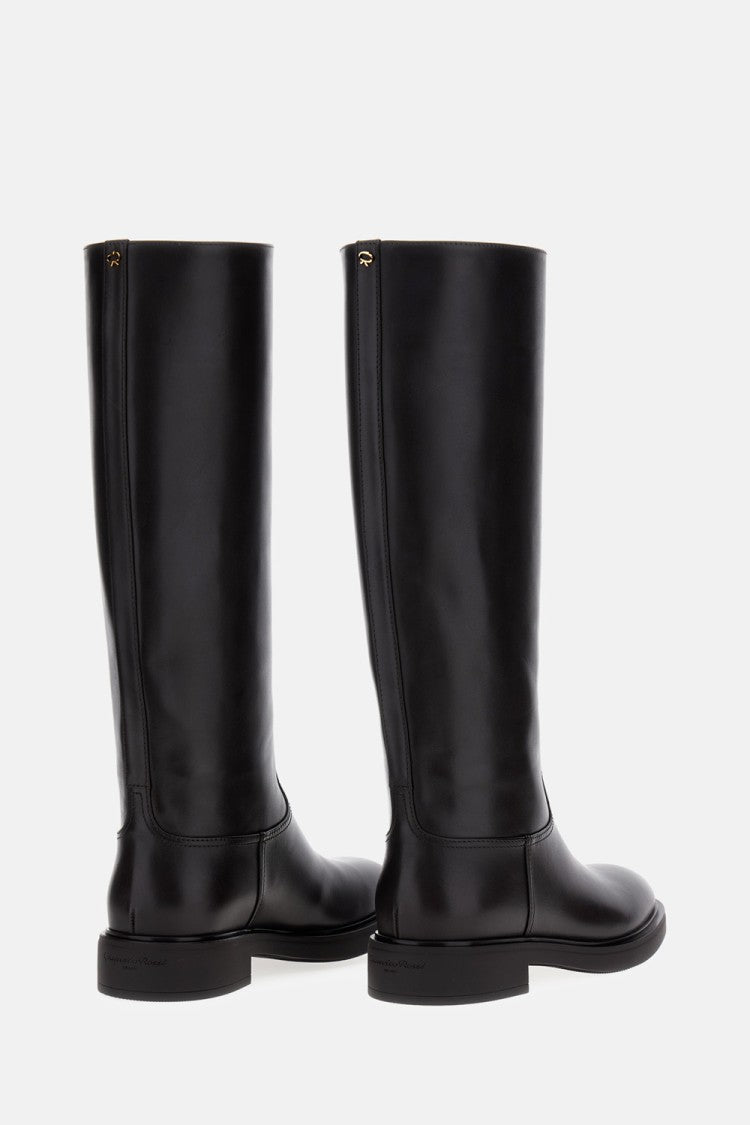 High Leather Boots With Gold Back Detail