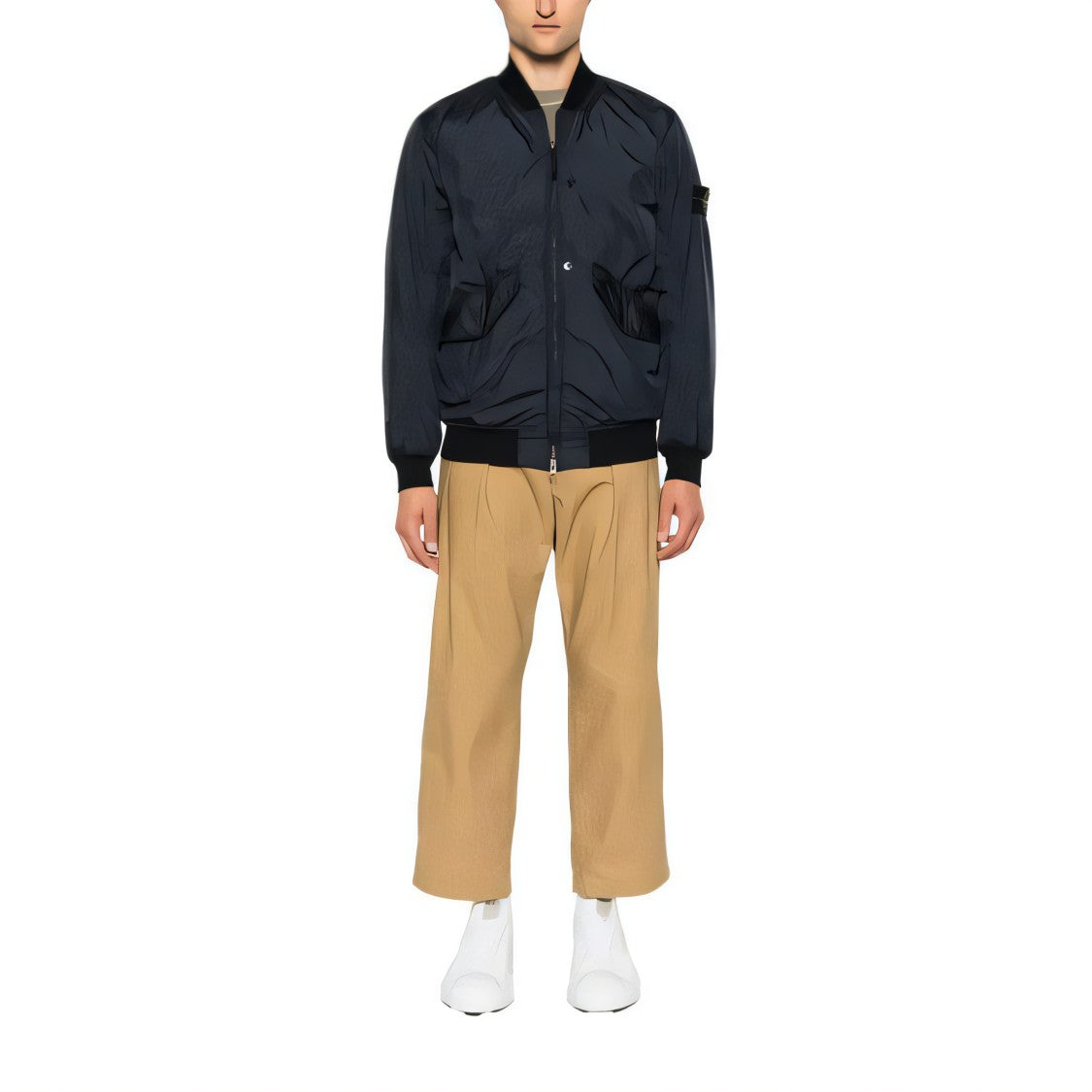 Black Stone Island Jacket With Ribbed Cuffs