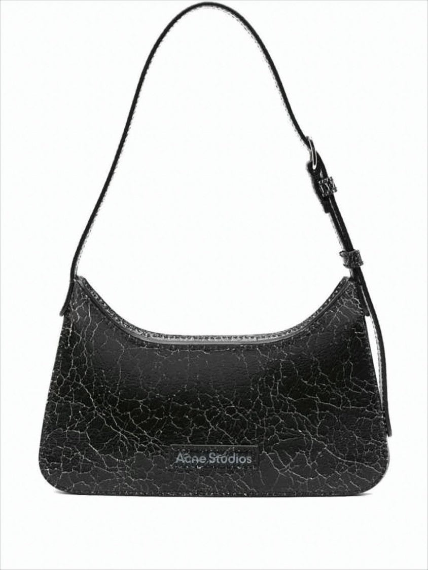 Textured Leather Shoulder Bag With Cracked Effect