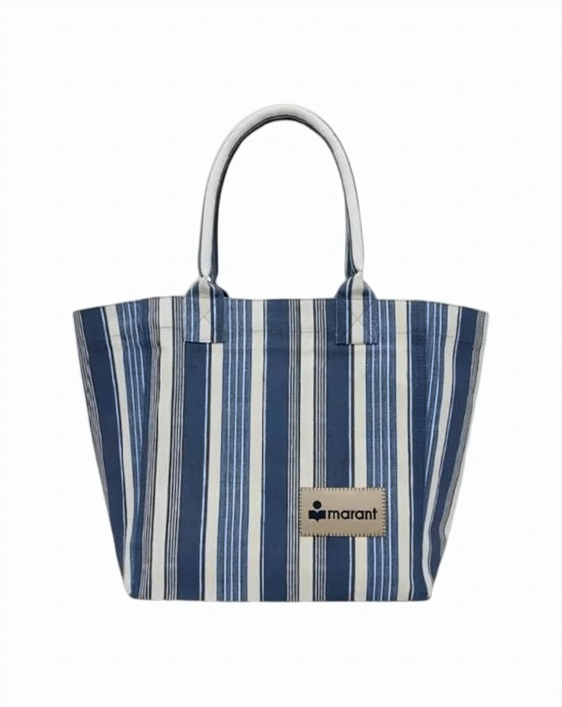 Medium Striped Cotton Shoulder Bag With Logo Patch