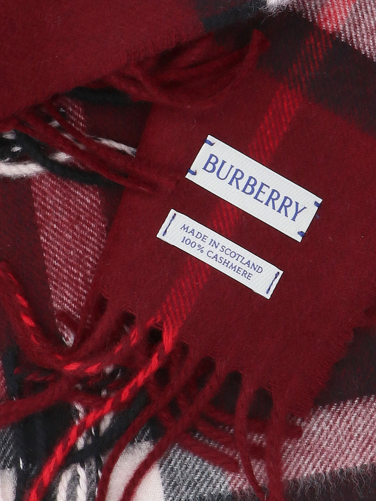"Check" Scarf, In Red Brushed Cashmere, Bordeaux Shade