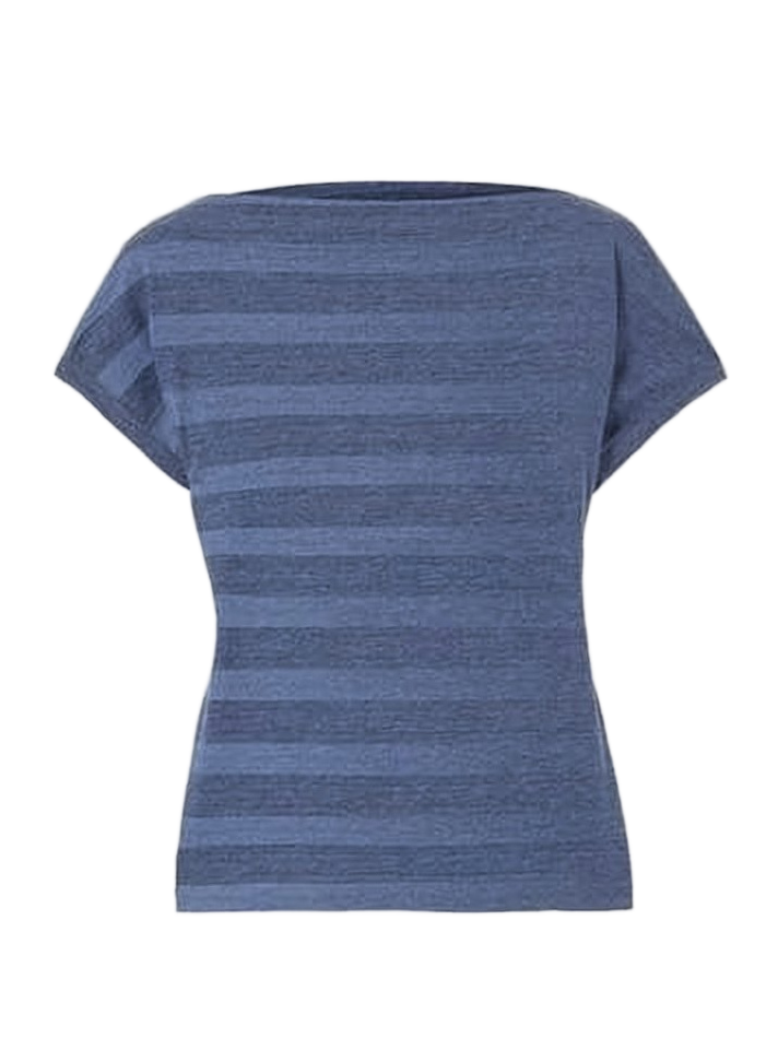 Striped Short-Sleeved Top with Boat Neckline