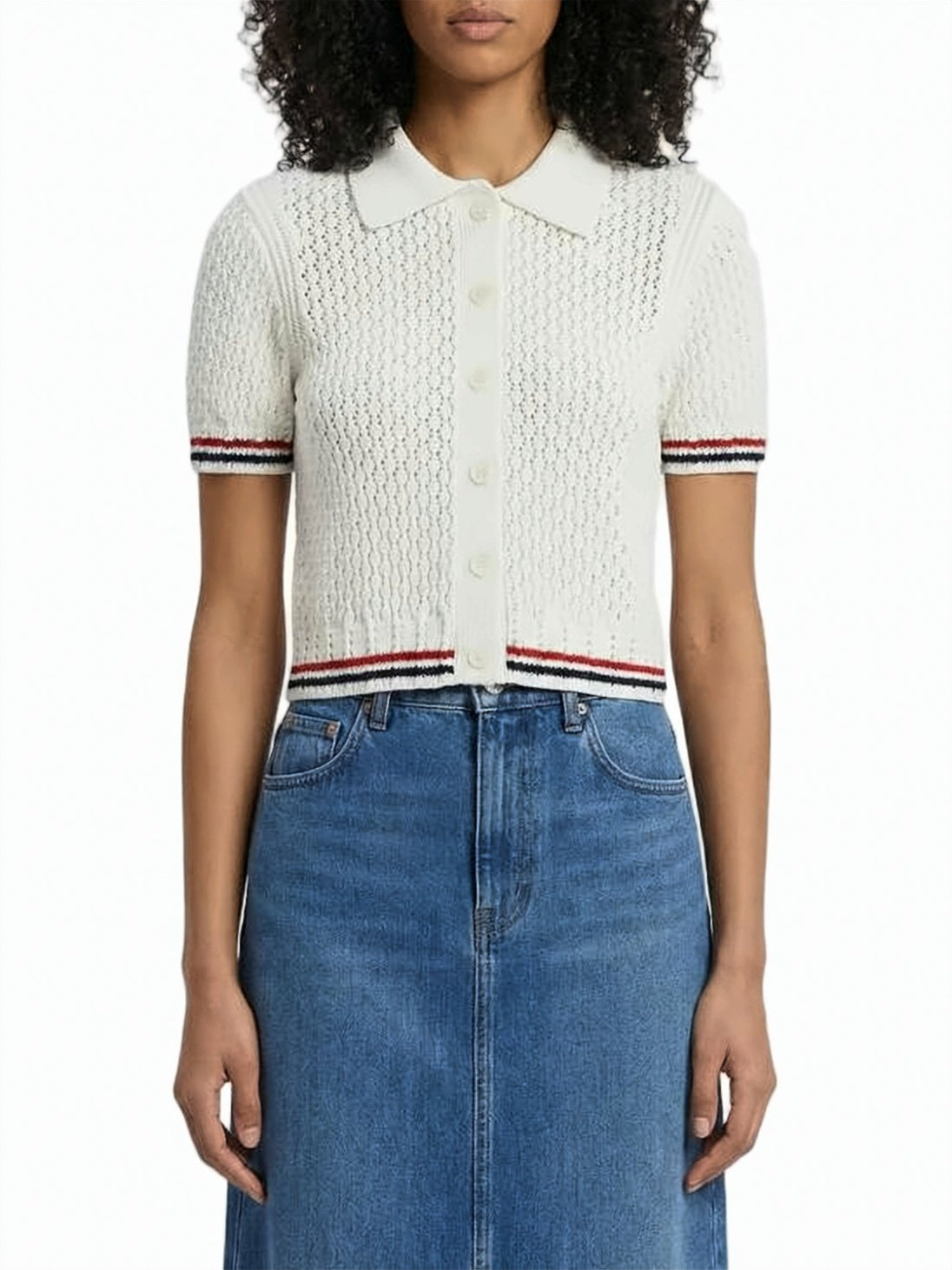 Cropped Knit Cardigan with Classic Collar
