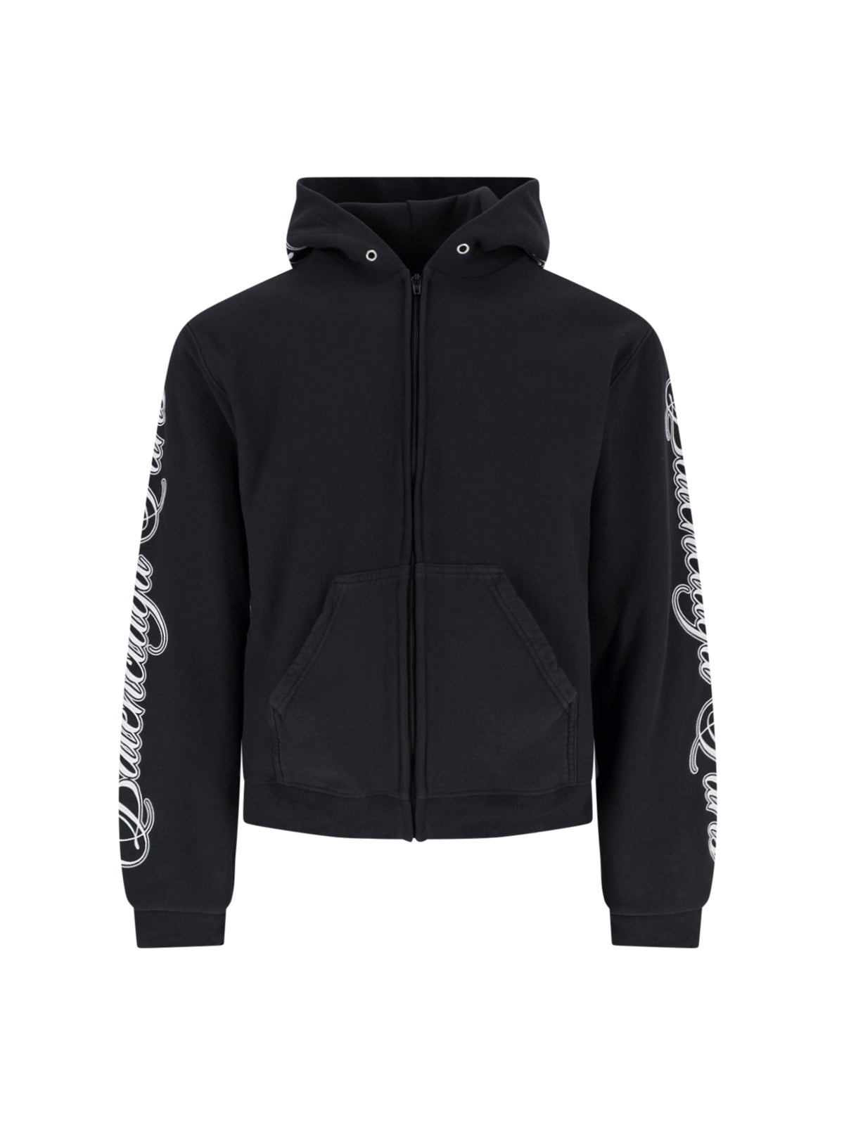 Black Cursive Logo Cotton Zip Hoodie