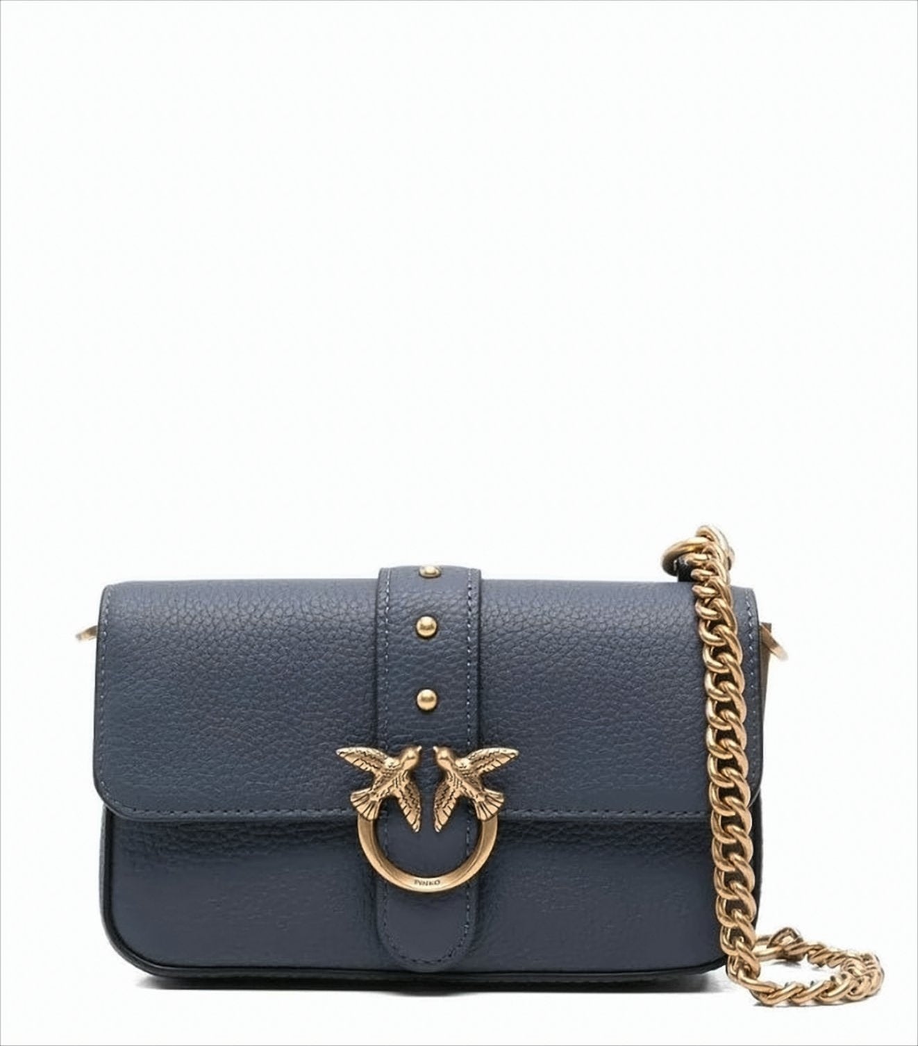 Blue Grained Leather Shoulder Bag