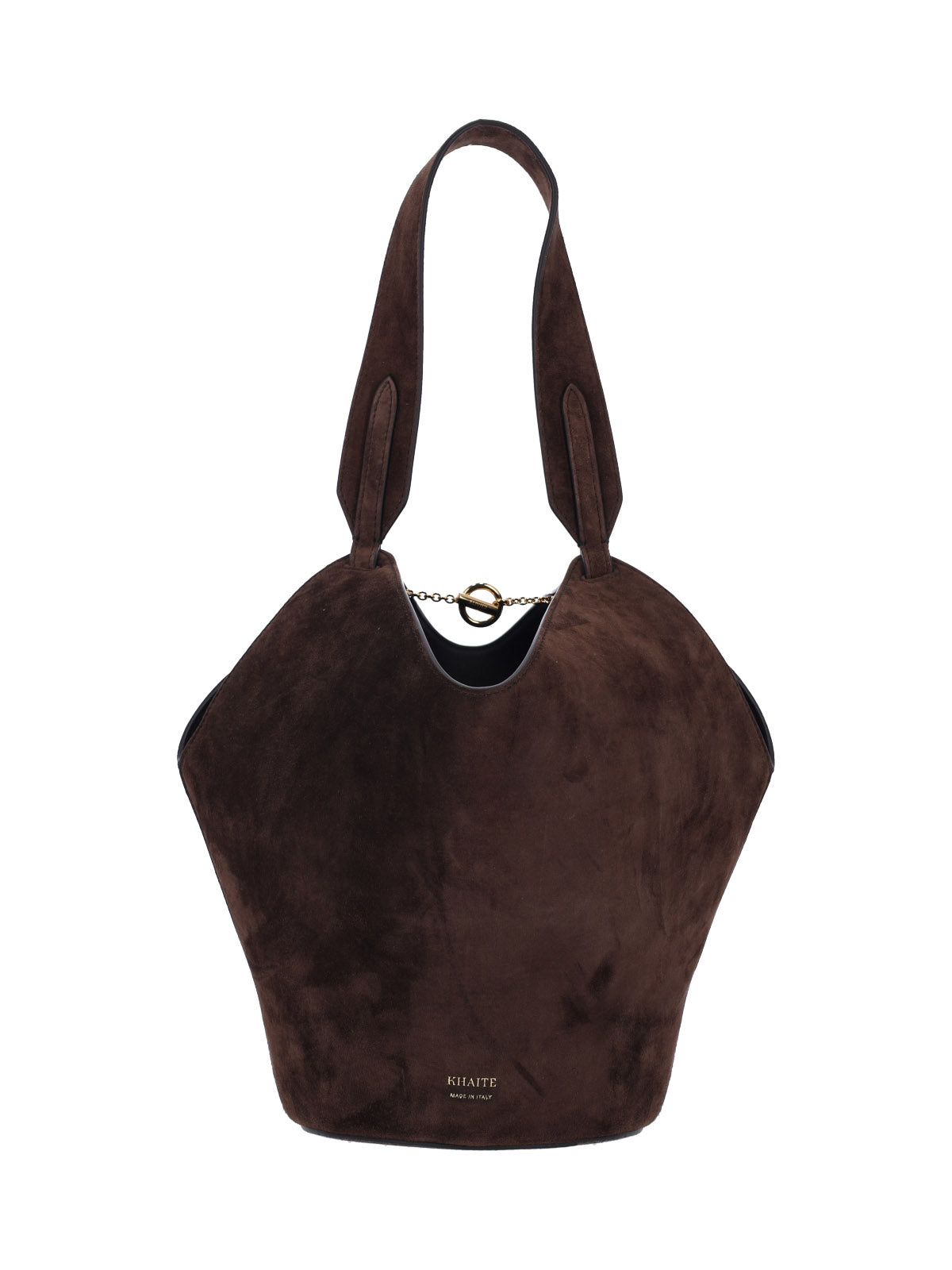 "Lotus" Small Tote Bag In Brown Calfskin Suede