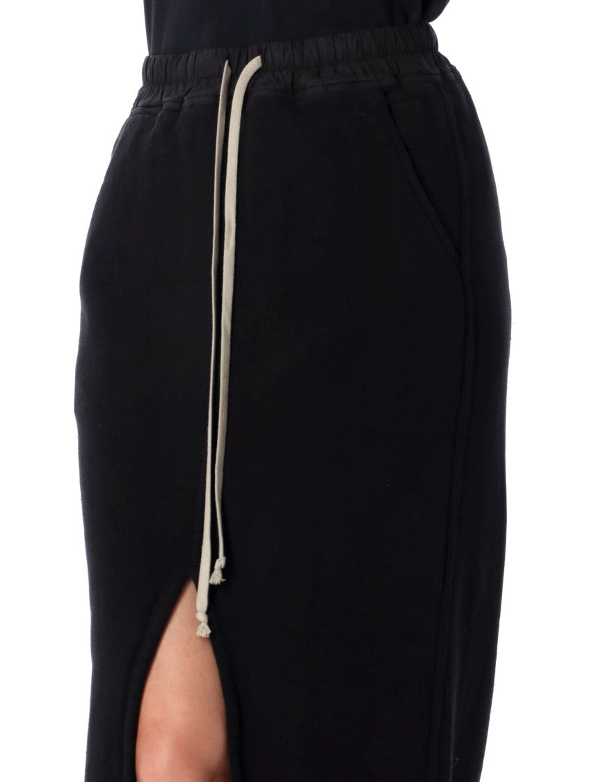 Long Black Cotton Skirt With Front Slit
