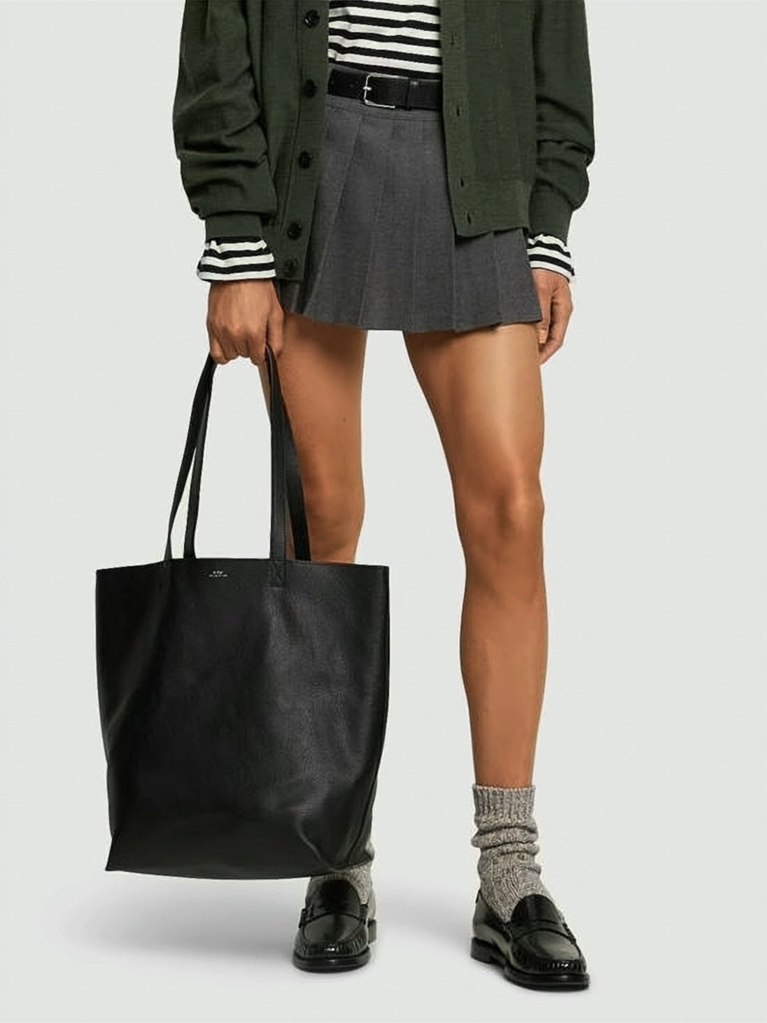 Spacious Black Calf Leather Tote Bag