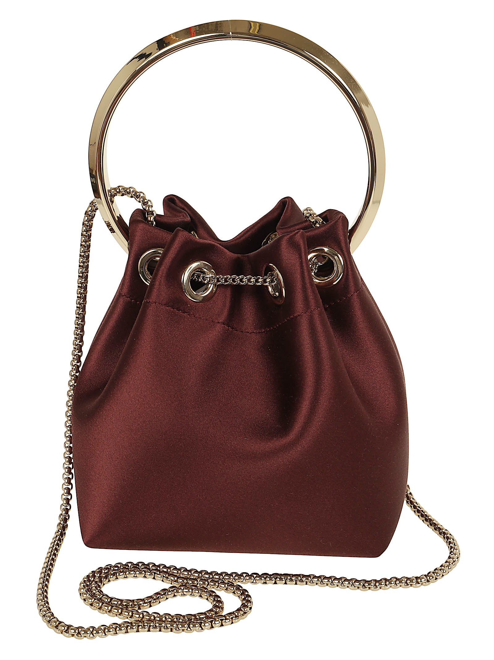 Structured Drawstring Handbag with Gold-Tone Accents