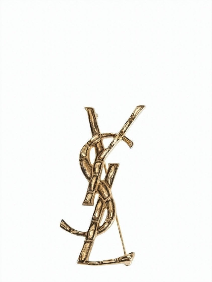 Intricately Textured Gold-tone Monogram Brooch