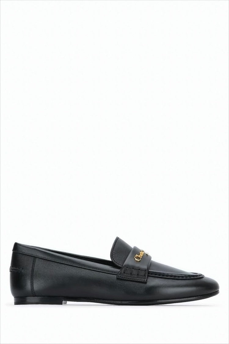 Minimalist Black Leather Loafers with Subtle Metallic Detail