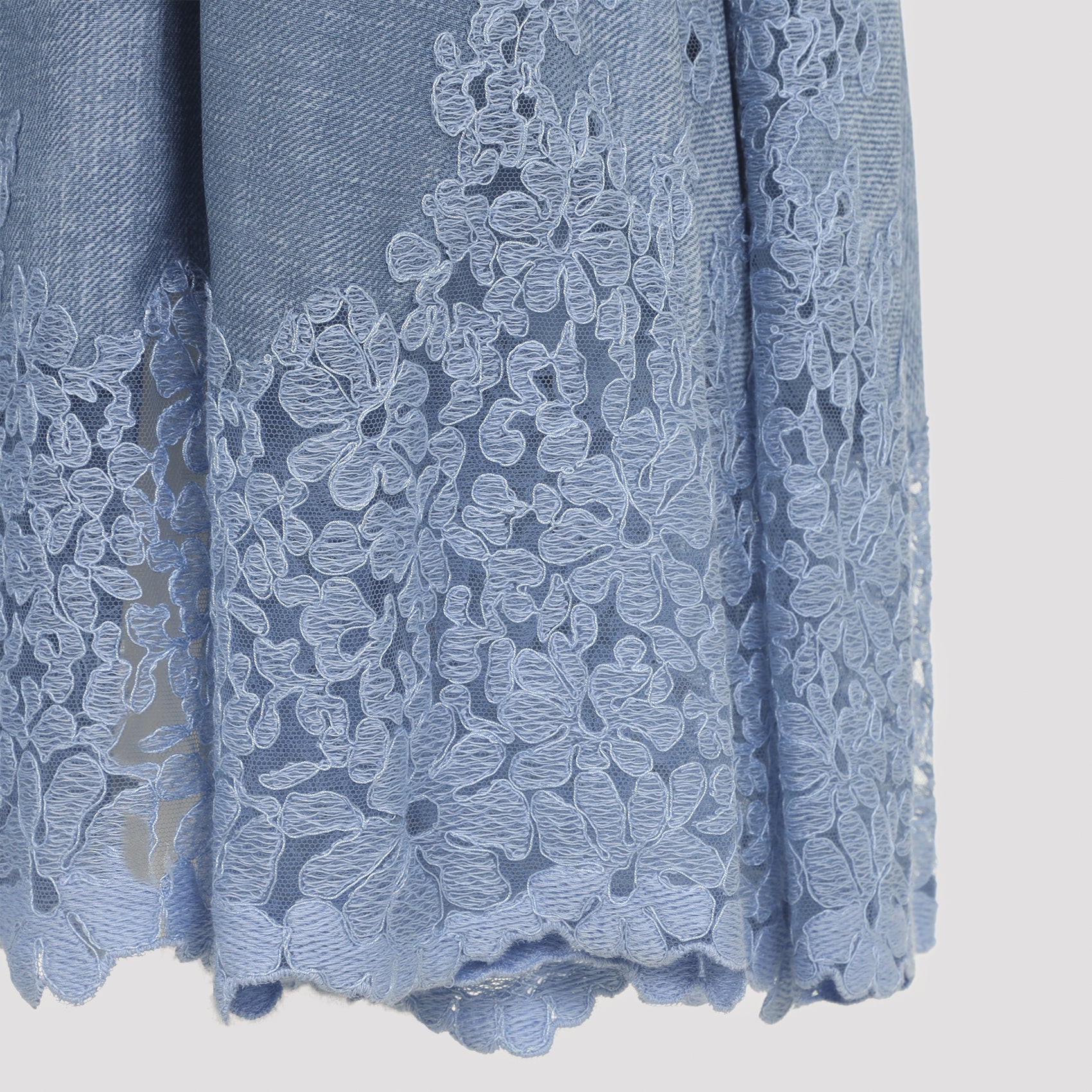 Flowing Pleated Midi Skirt With Floral Lace Hem