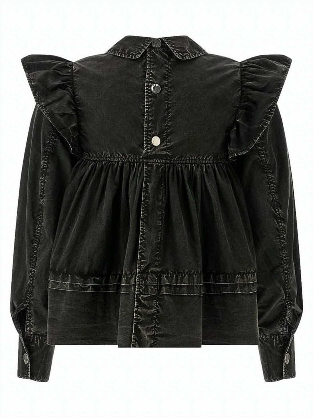 Washed Organic Cotton Blouse With Ruffled Shoulders