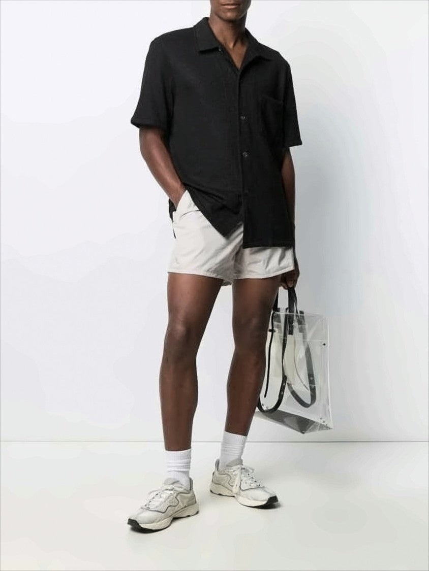 Textured Black Short-Sleeved Shirt with Classic Collar
