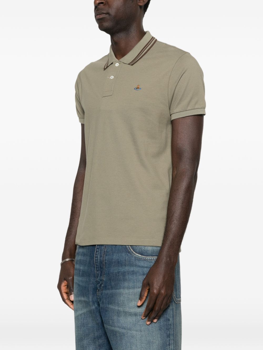 Short-Sleeve Polo Shirt With Ribbed Collar And Striped Accents