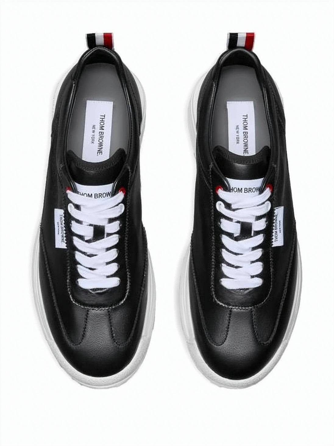 Black Lambskin Thom Browne Sneakers with Tricolor Accents