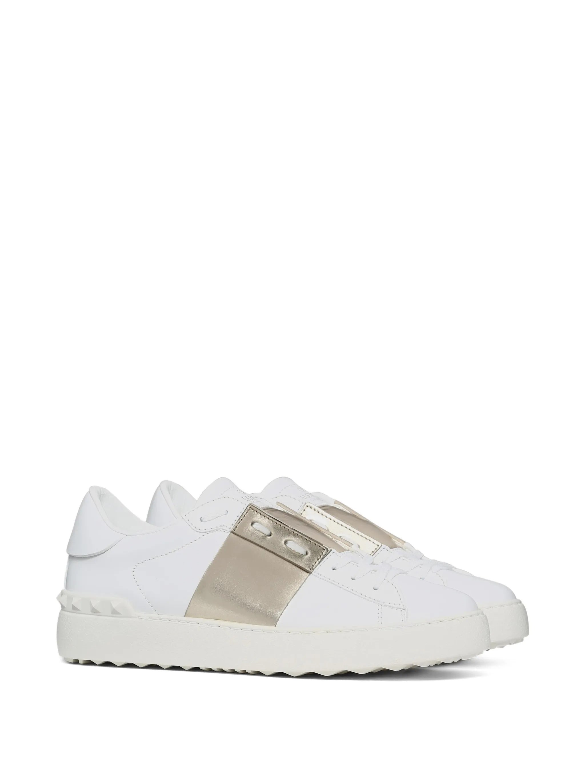 White Leather Metallic Strap Low-Top Sneakers