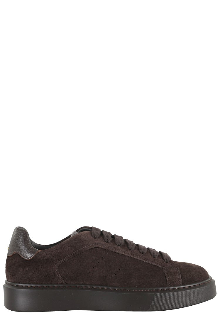 Suede Brown Sneakers With Garnet Leather Accents