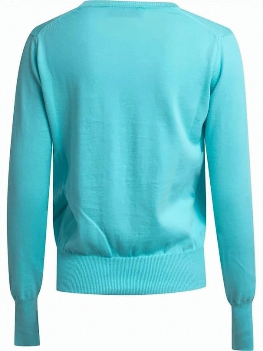 Lightweight Blue Knit Sweater with Ribbed Details
