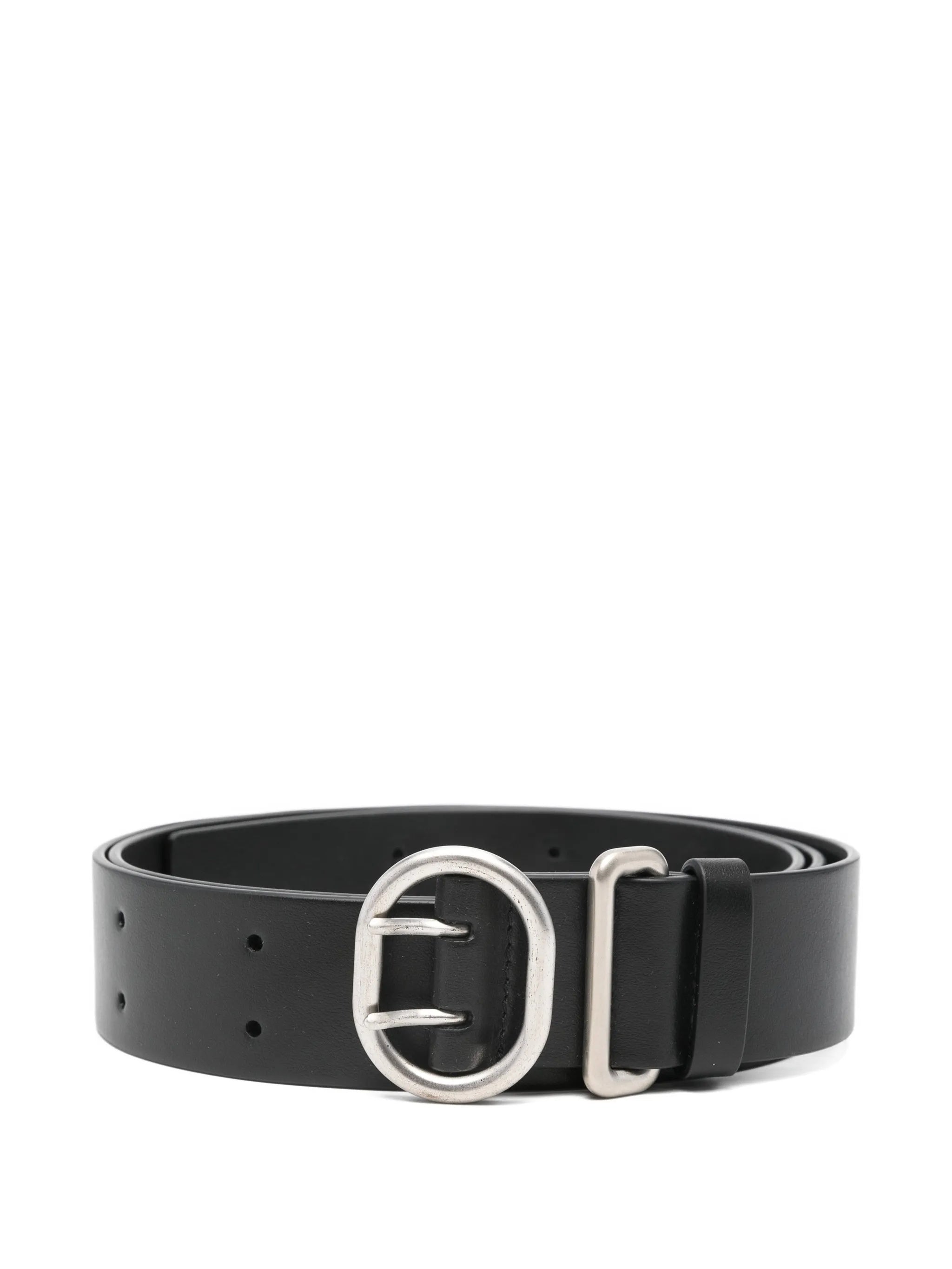 Black Leather Oval Buckle Belt