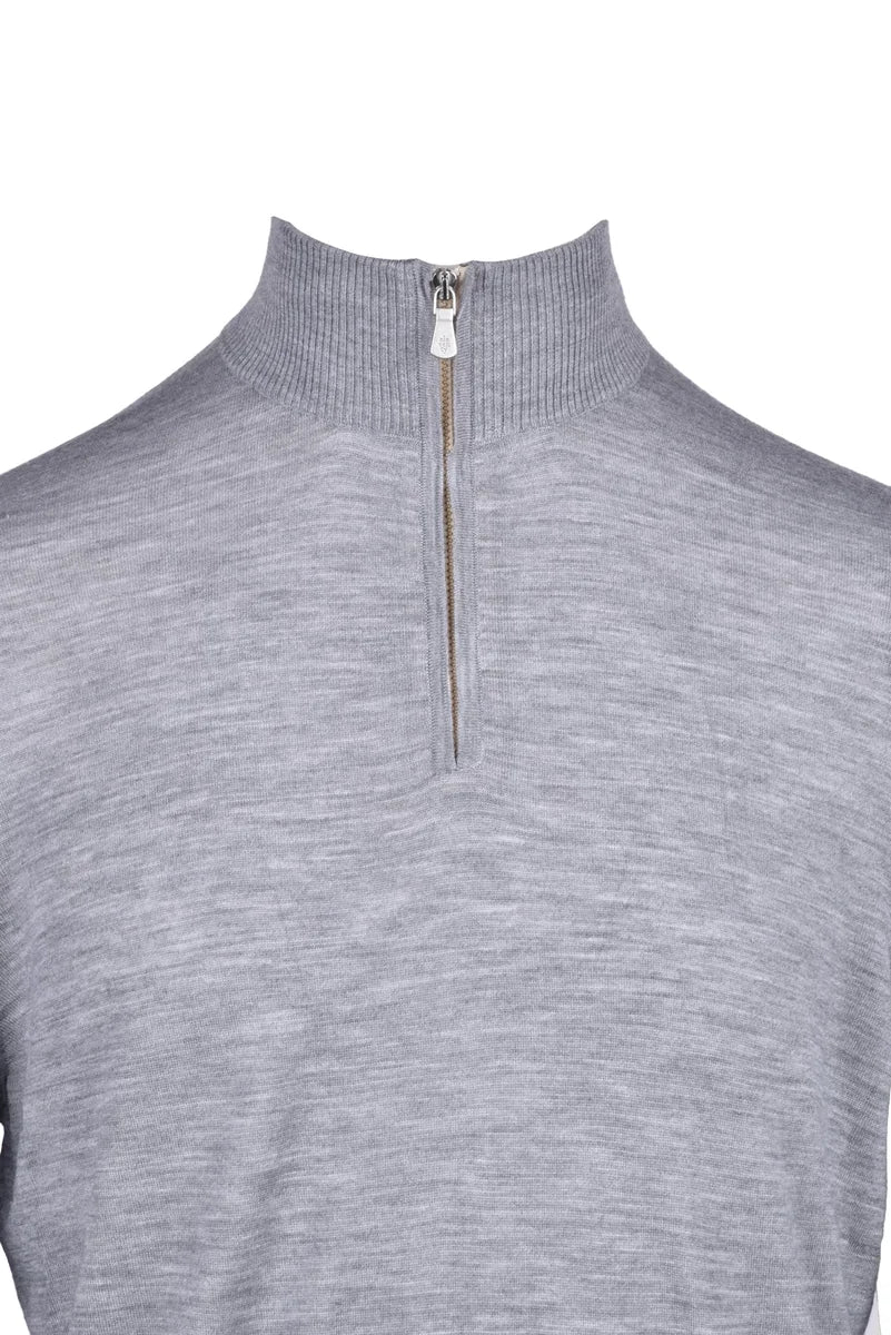 Zip Mock Neck Sweater - Light Grey