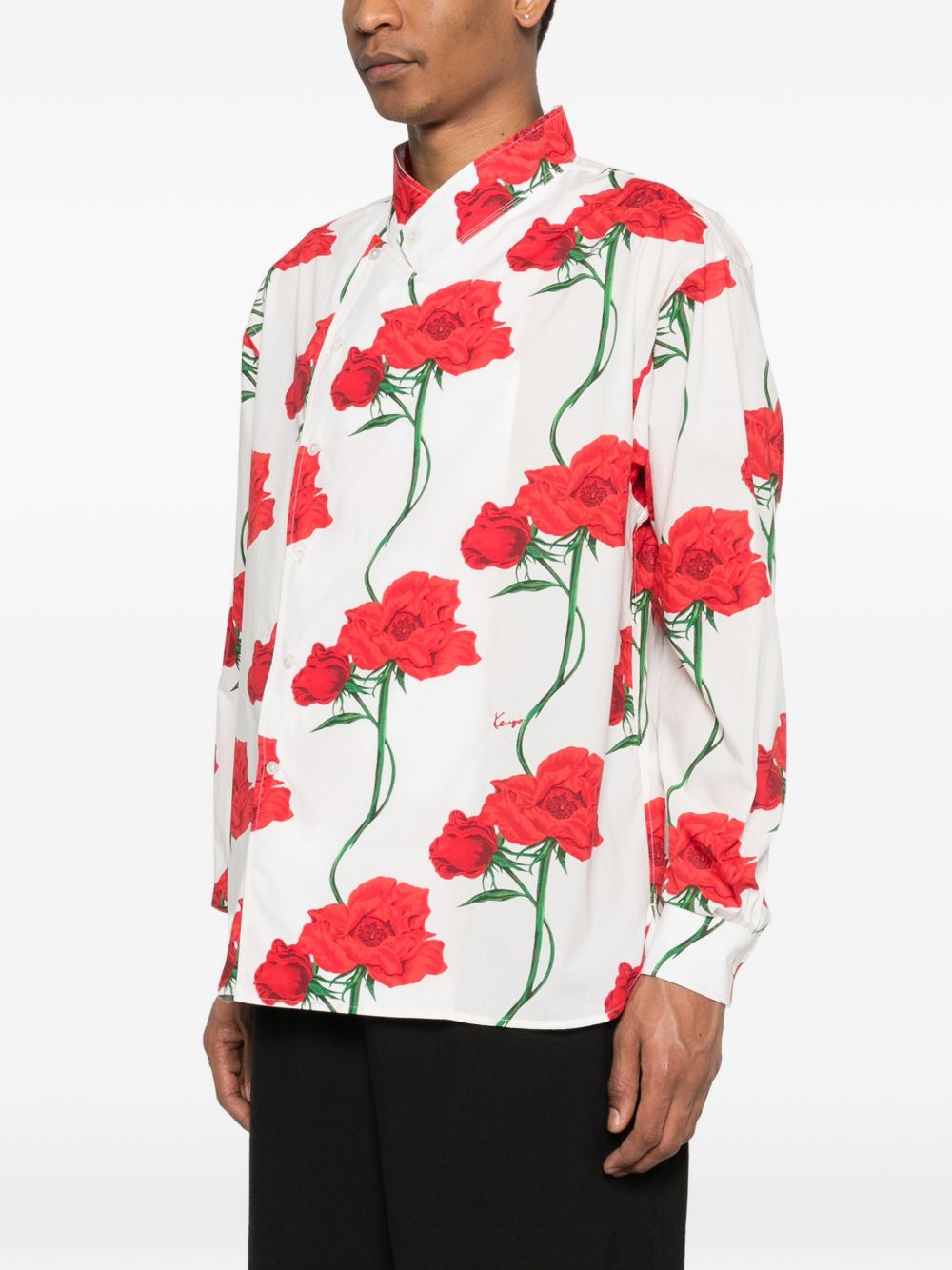 Floral Print Casual Shirt with High Collar