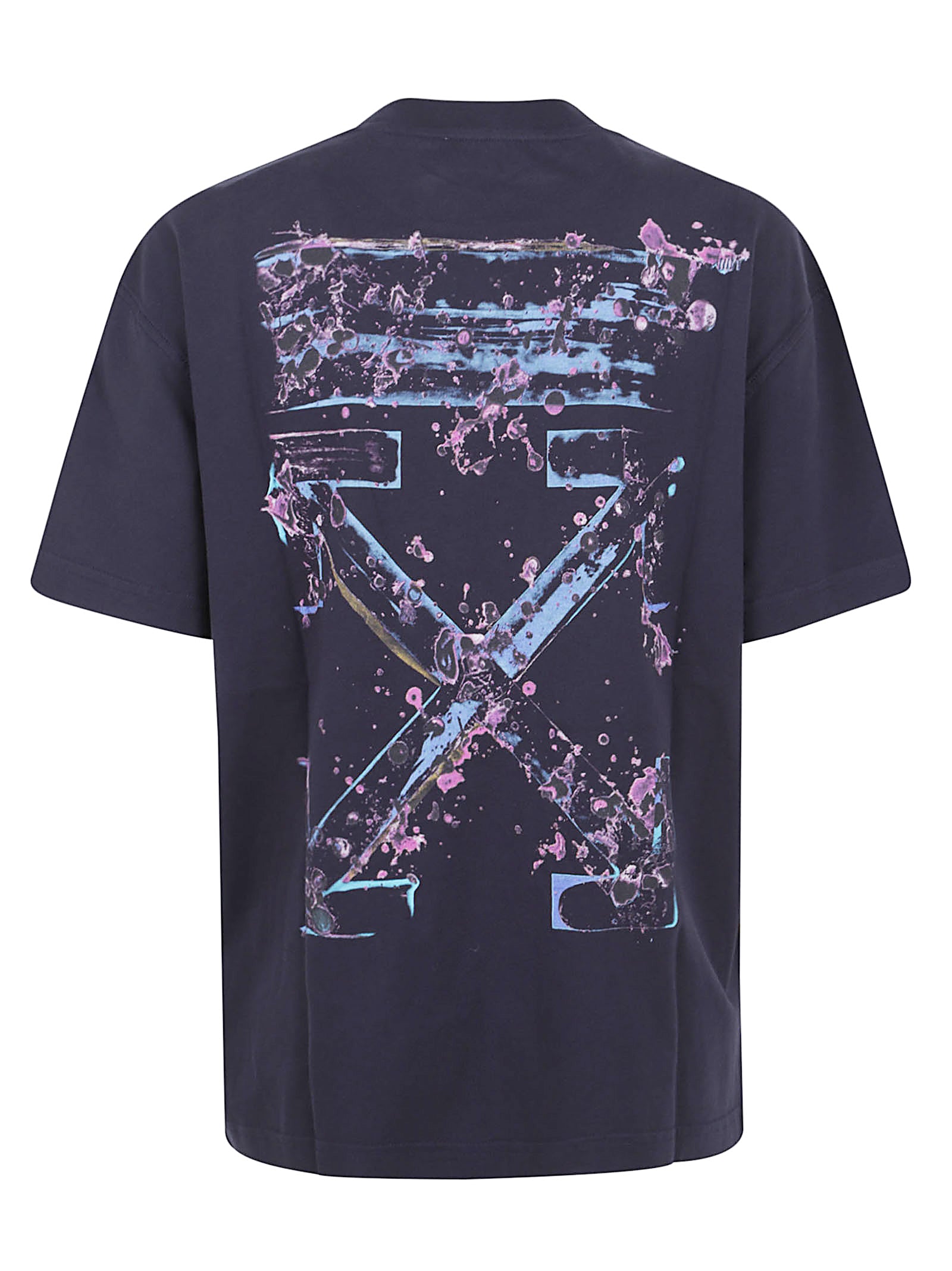 Navy Cotton T-Shirt With Abstract Paint Splatter Design
