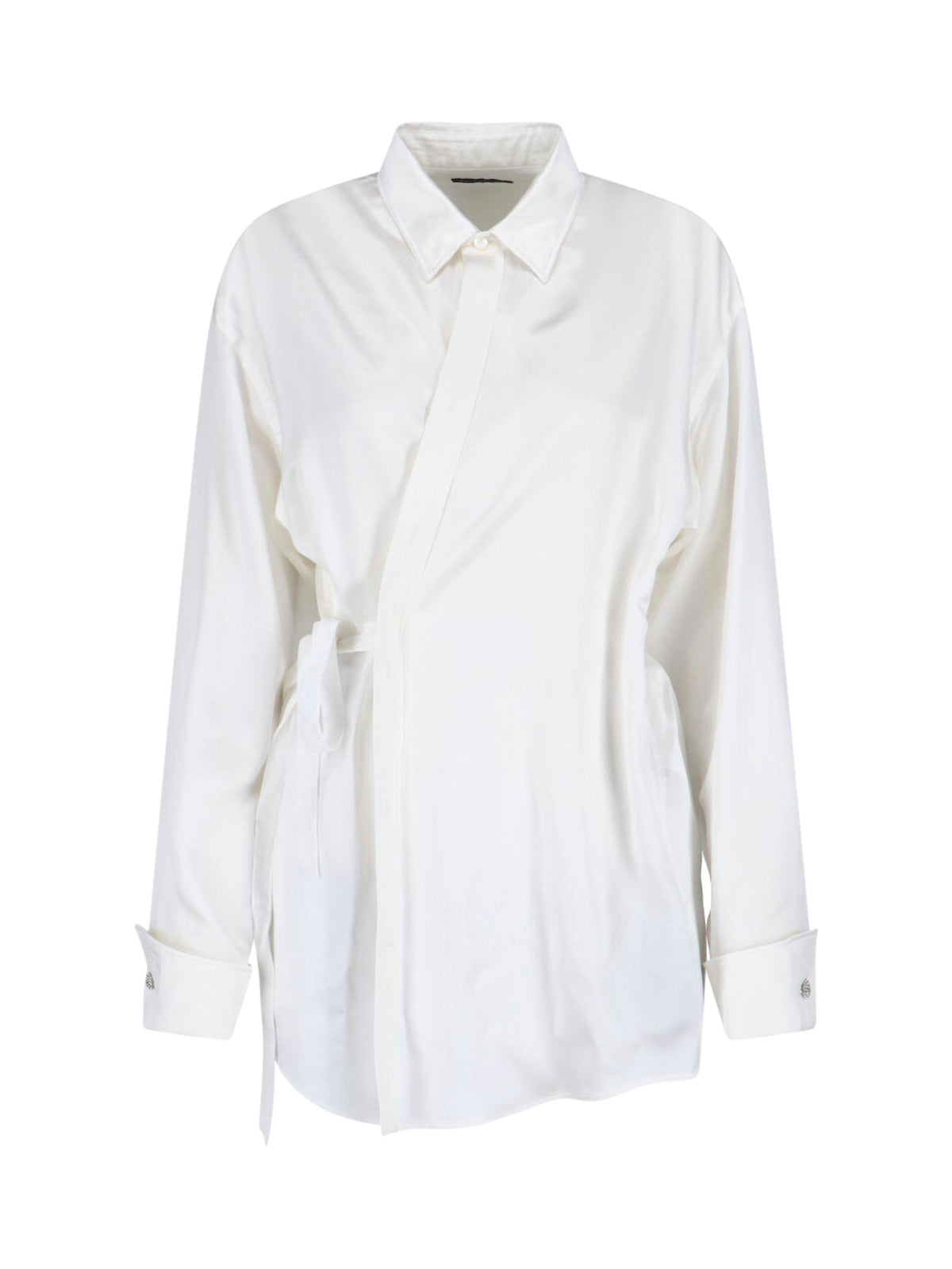 White Silk Shirt with Waist Detail