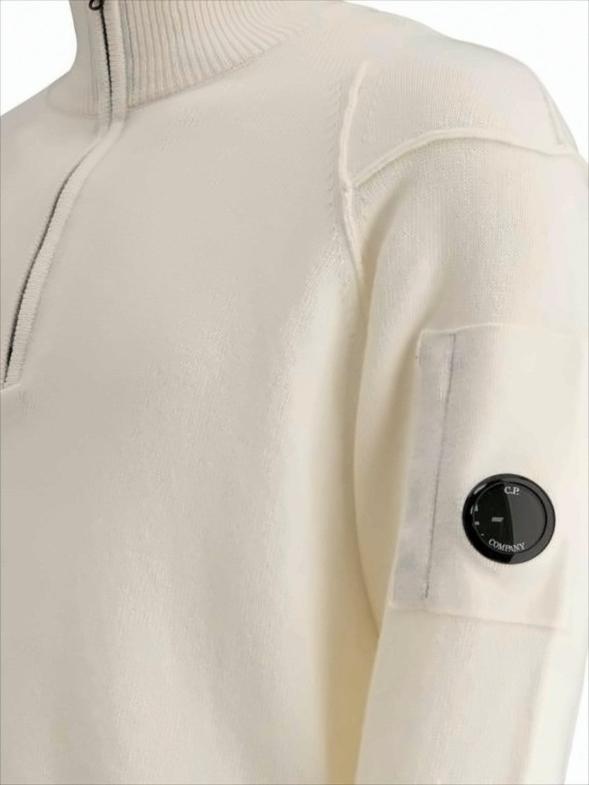 High Ribbed Collar Sweater With Half-Zip Closure And Patch Pocket