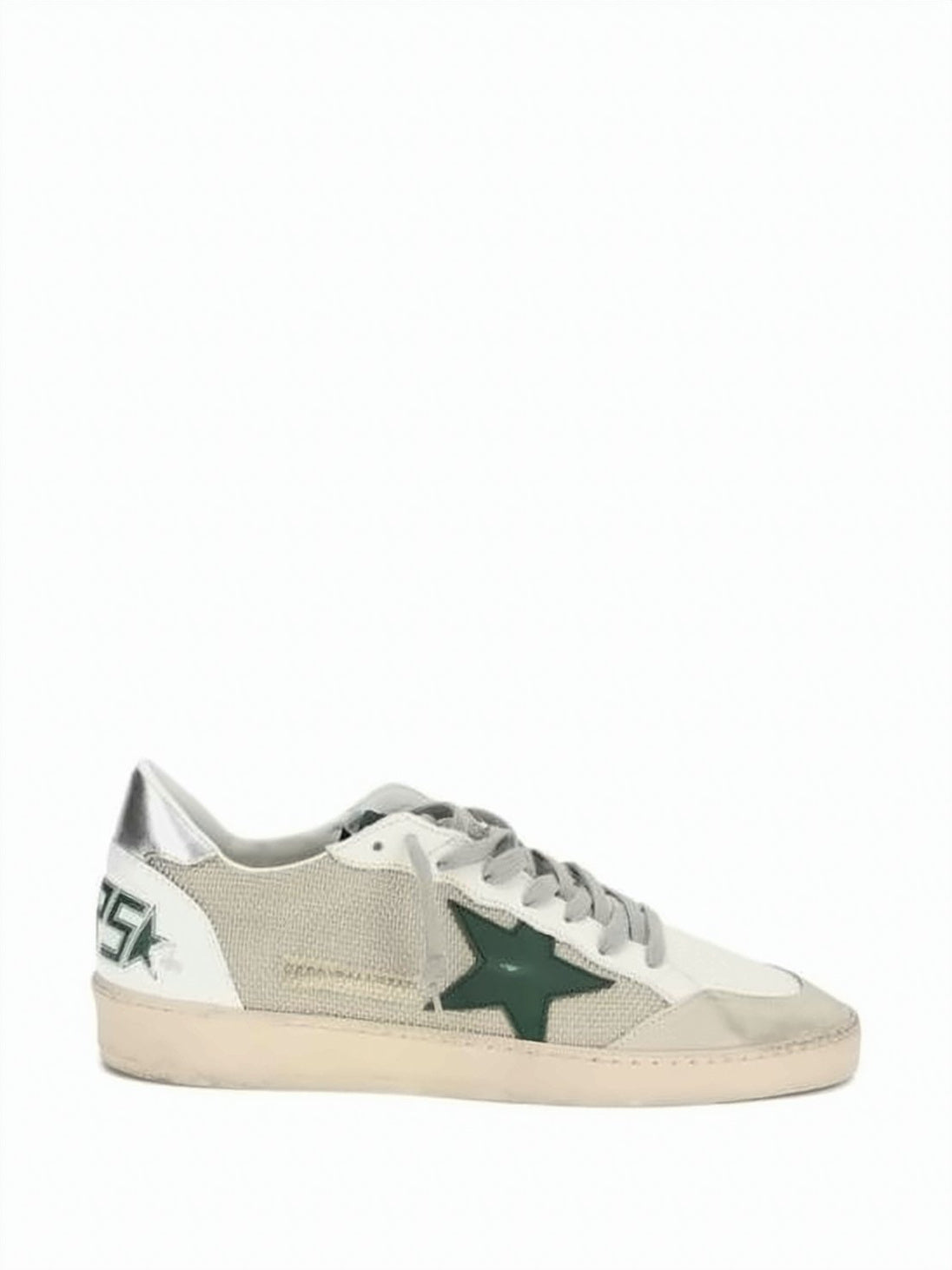 Low-Top Sneakers with Beige Mesh Upper and Green Star Detail