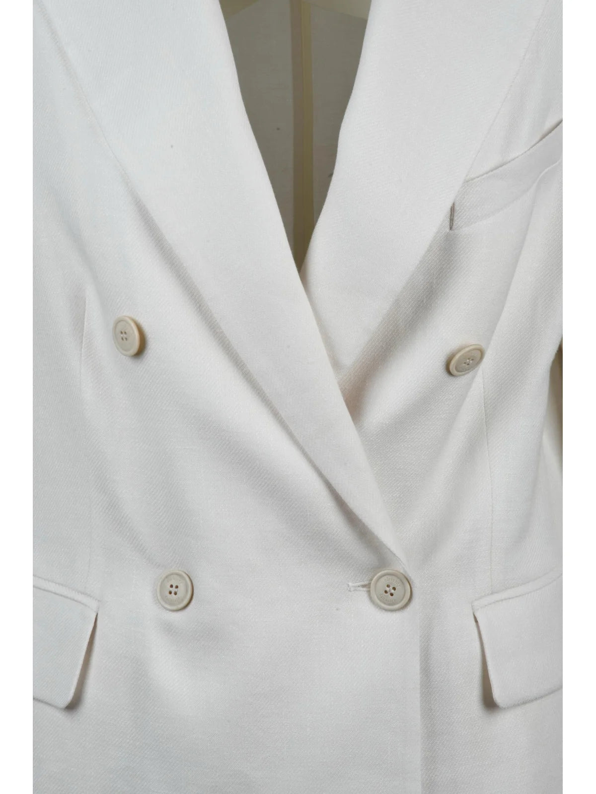 White Double-Breasted Linen Wool Silk Jacket