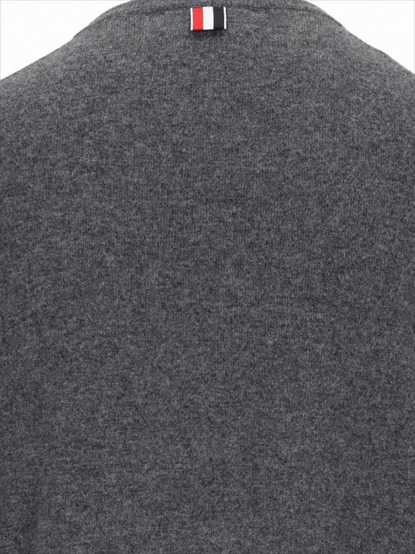 Crew Neck Cashmere Sweater with Contrasting Stripes and Side Buttons