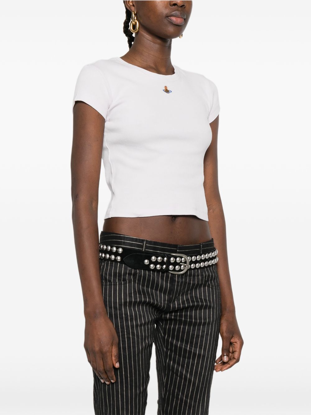 Fitted Ribbed Knit Top With Round Neckline