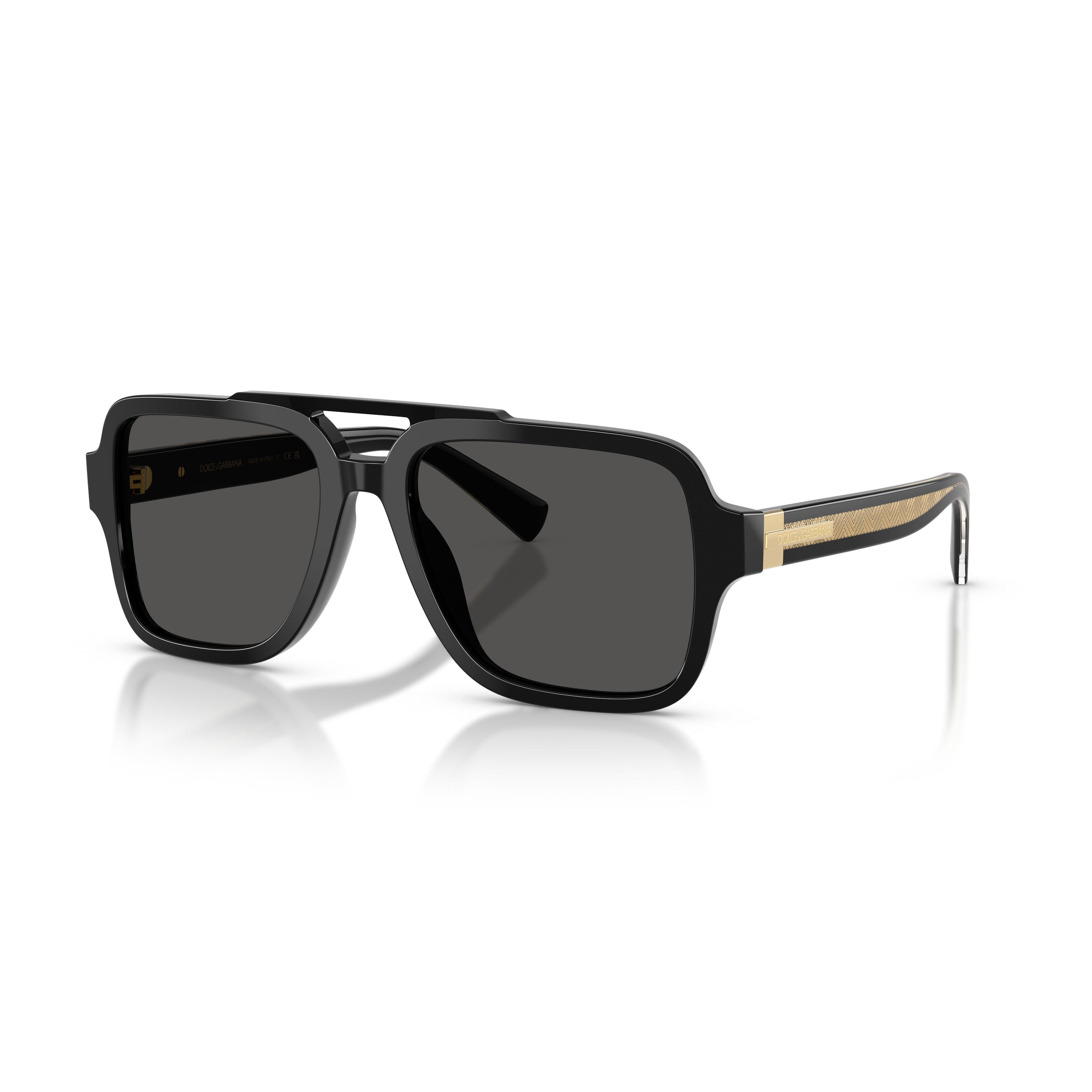 Square Black Acetate Sunglasses With Gold Accents