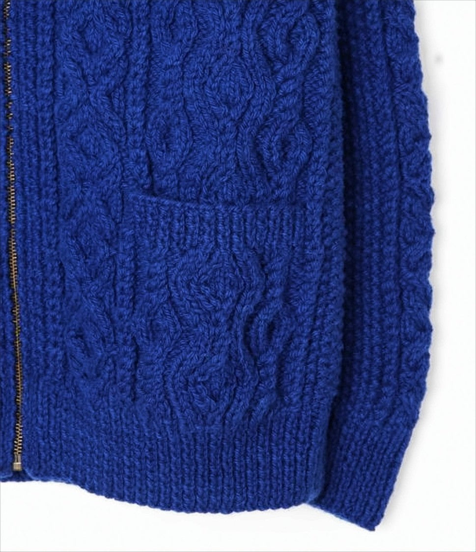 Textured Blue Wool Zip Jacket