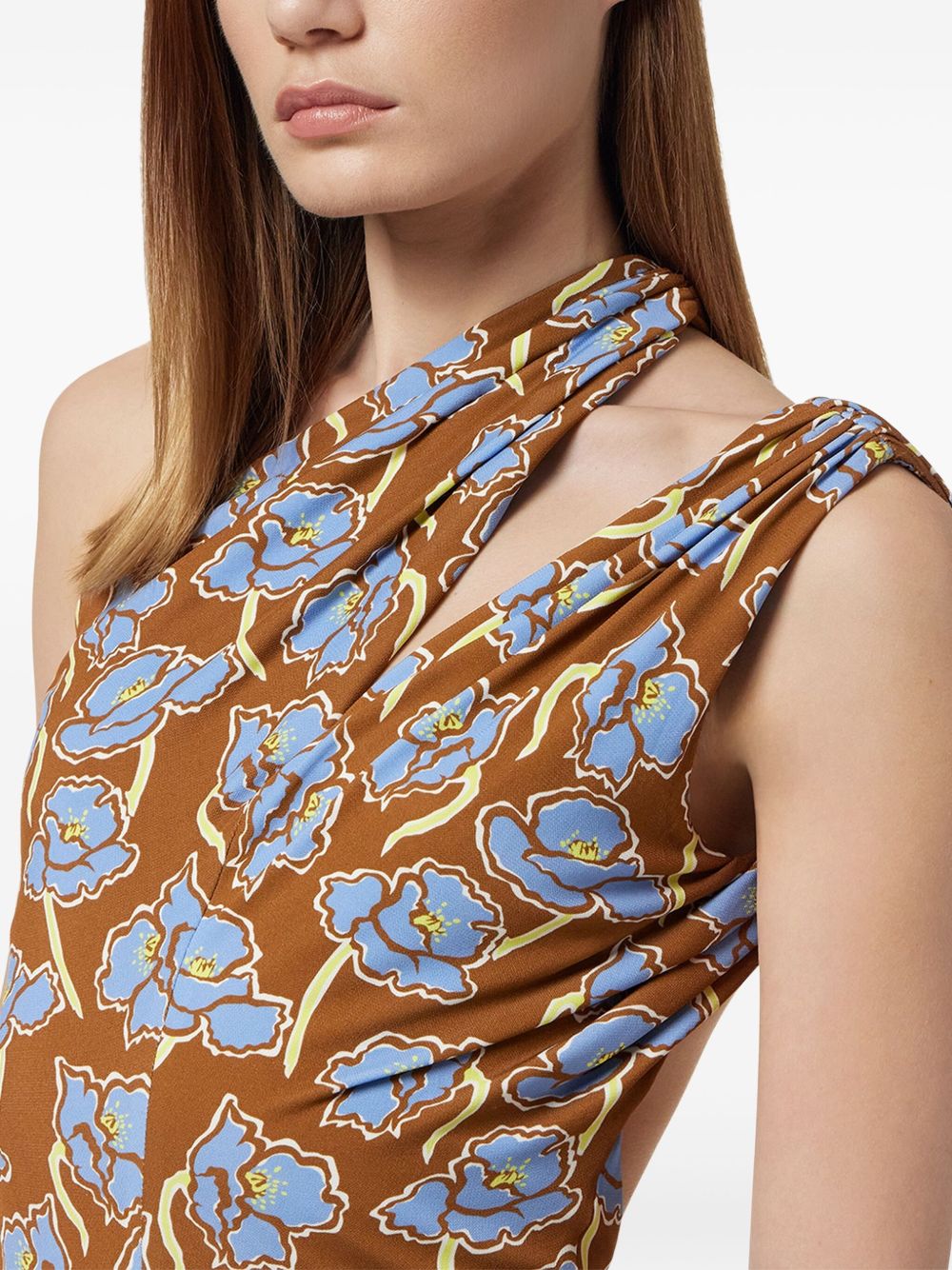 Sleeveless Brown Floral Print Mini Dress