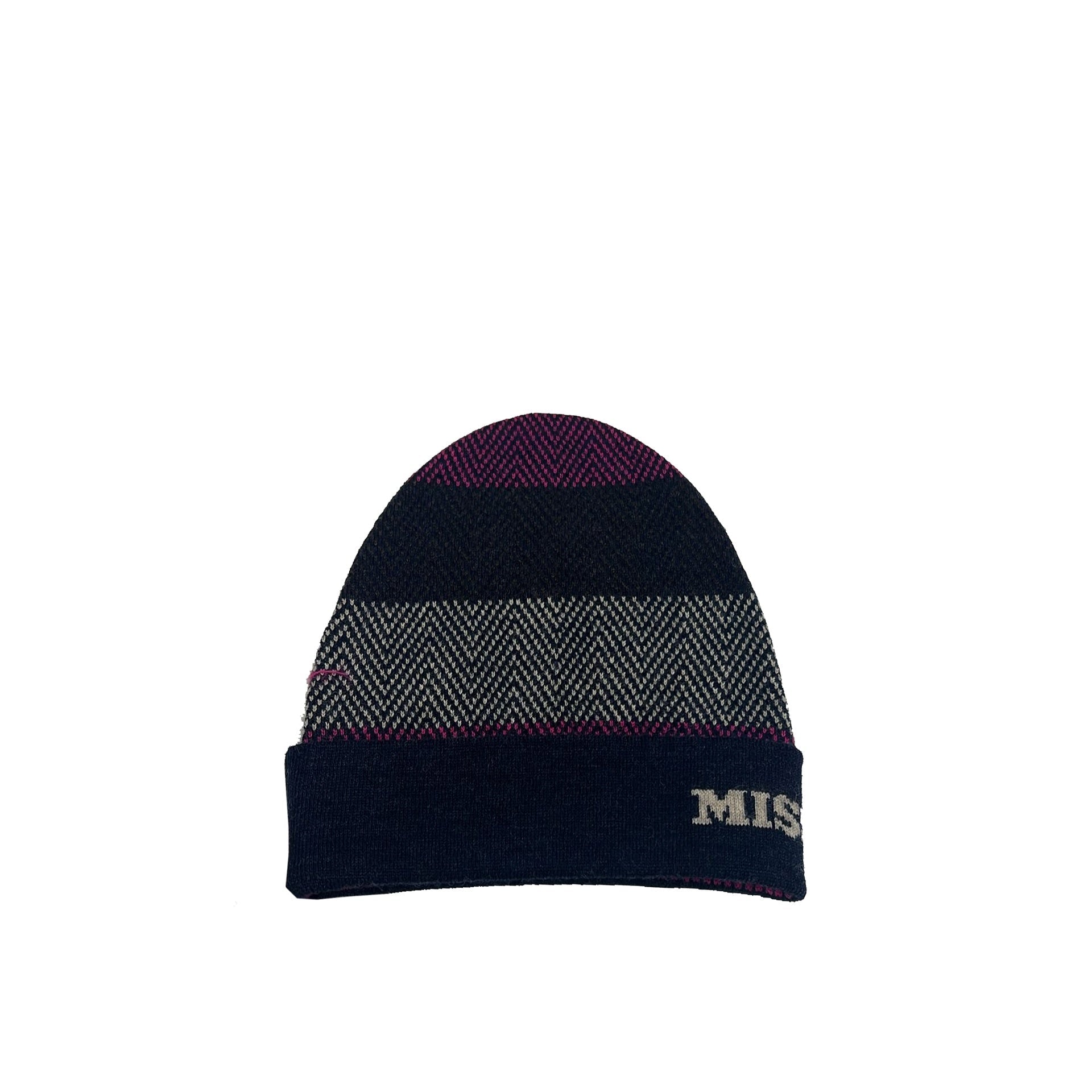 Knitted Blue Wool Hat With Striped Design