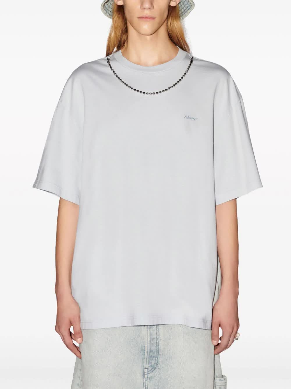 Blue Ballchain Detail Organic Cotton T-Shirt