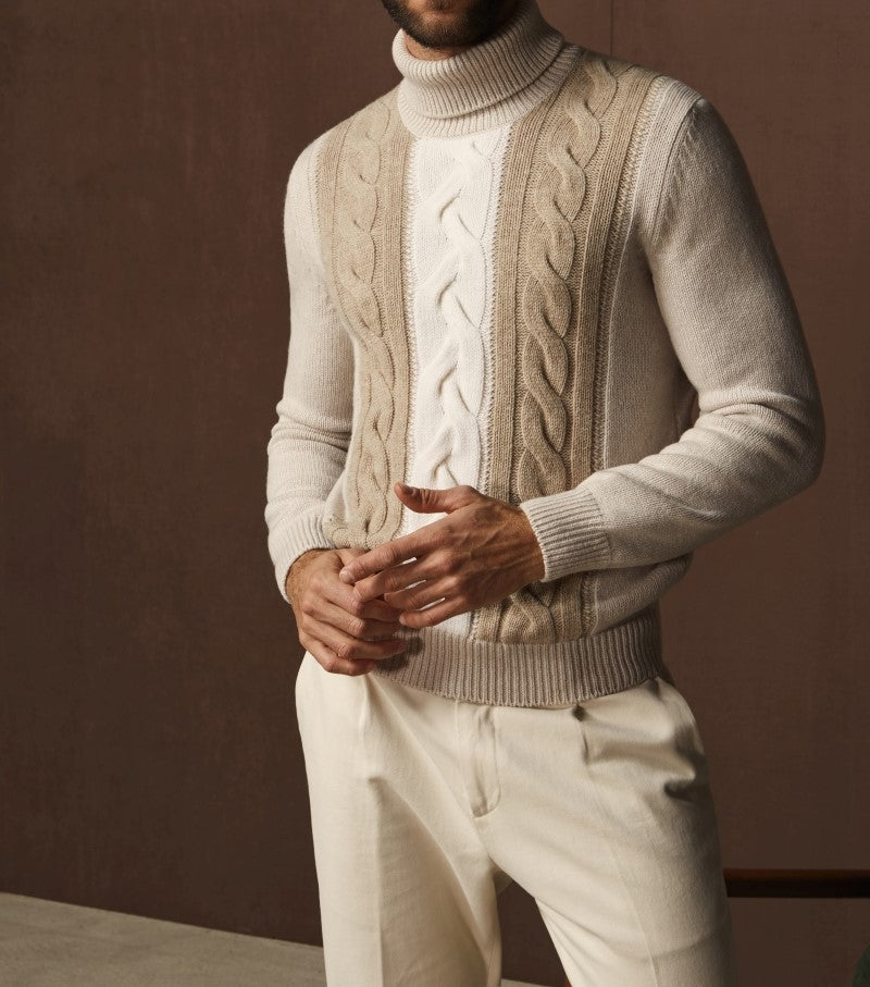 High Neck Cable Knit Sweater