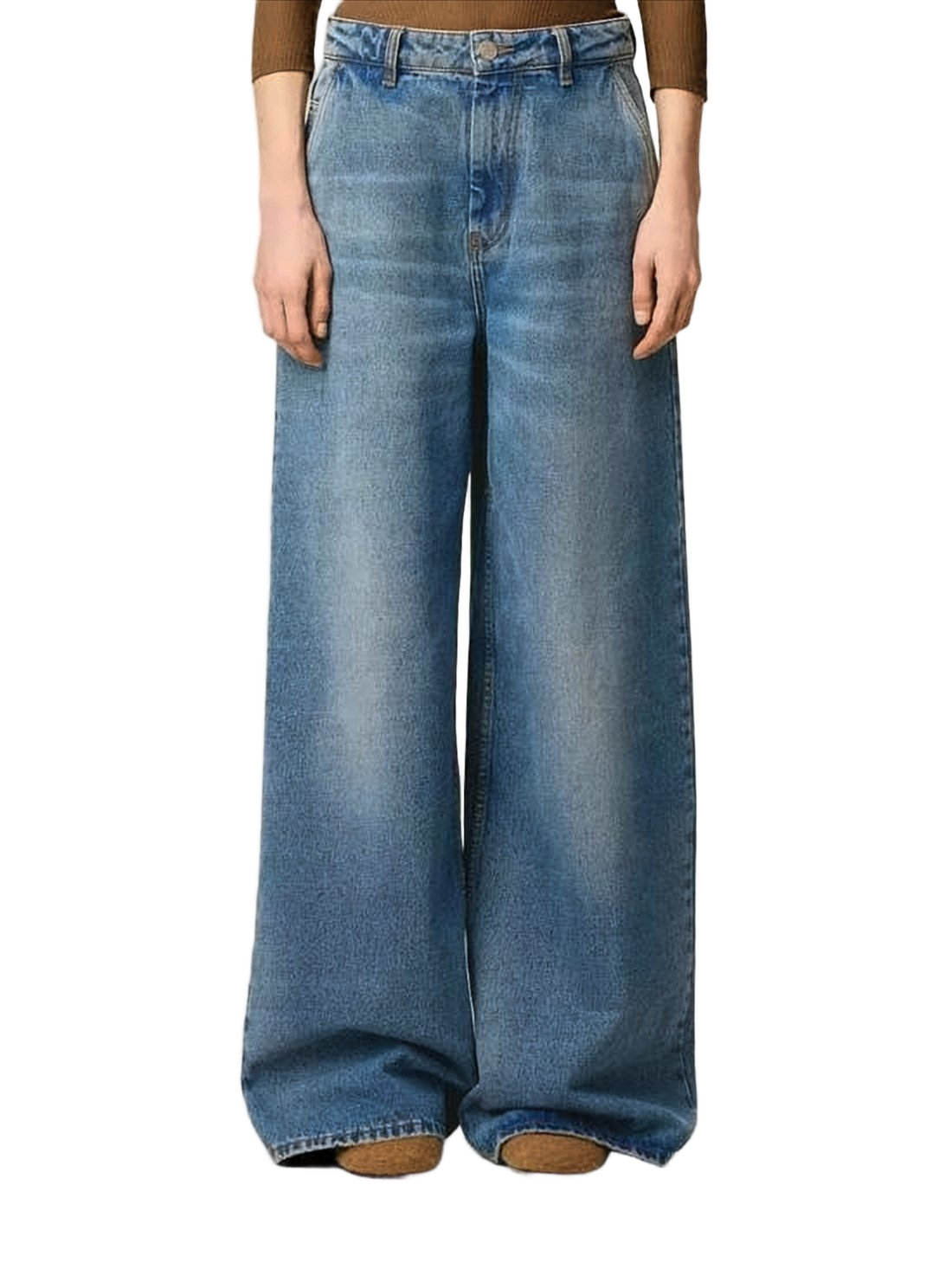 High-Waisted Wide-Leg Denim Pants with Matching Belt