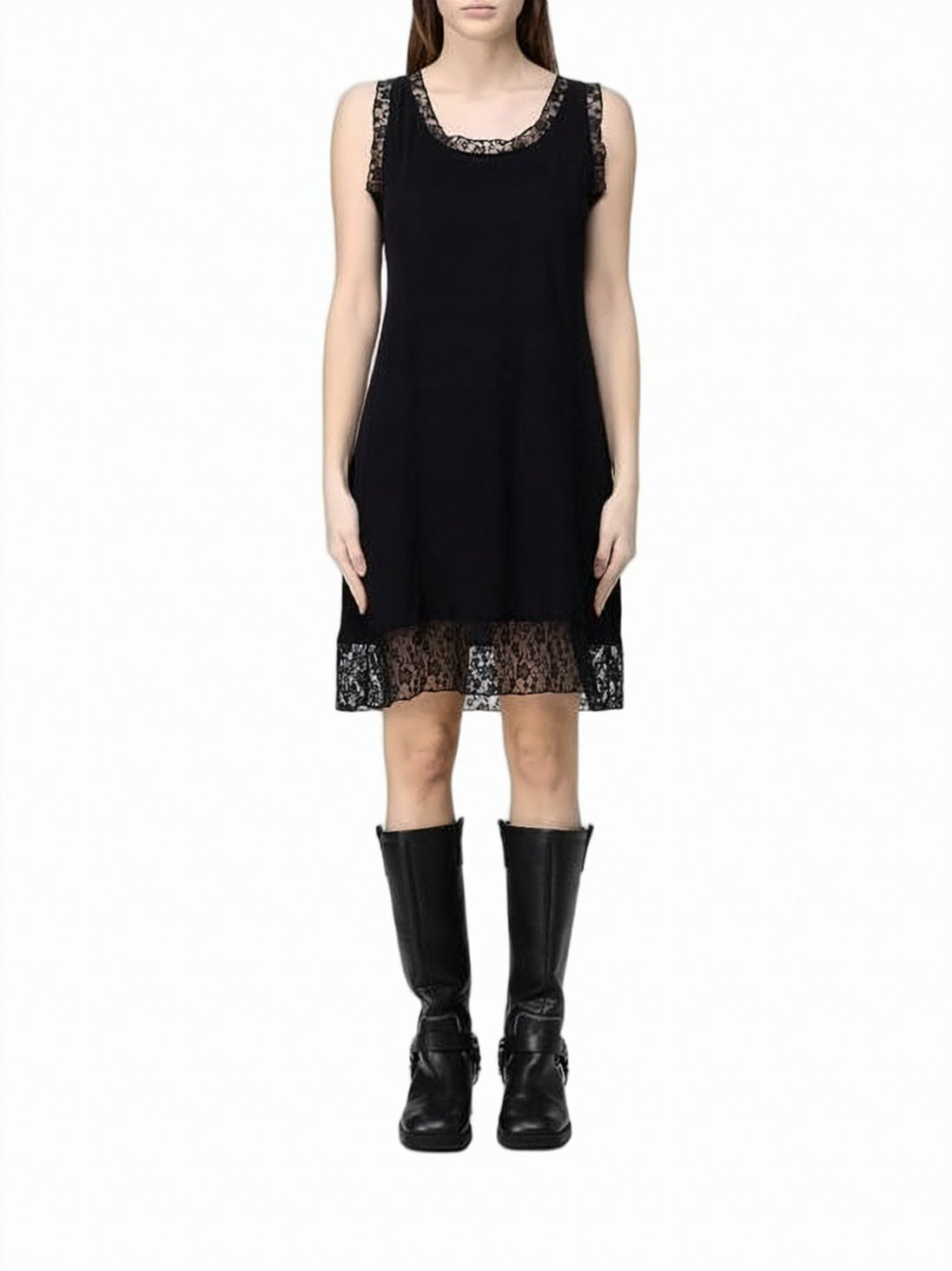 Black Midi Dress with Lace Trim