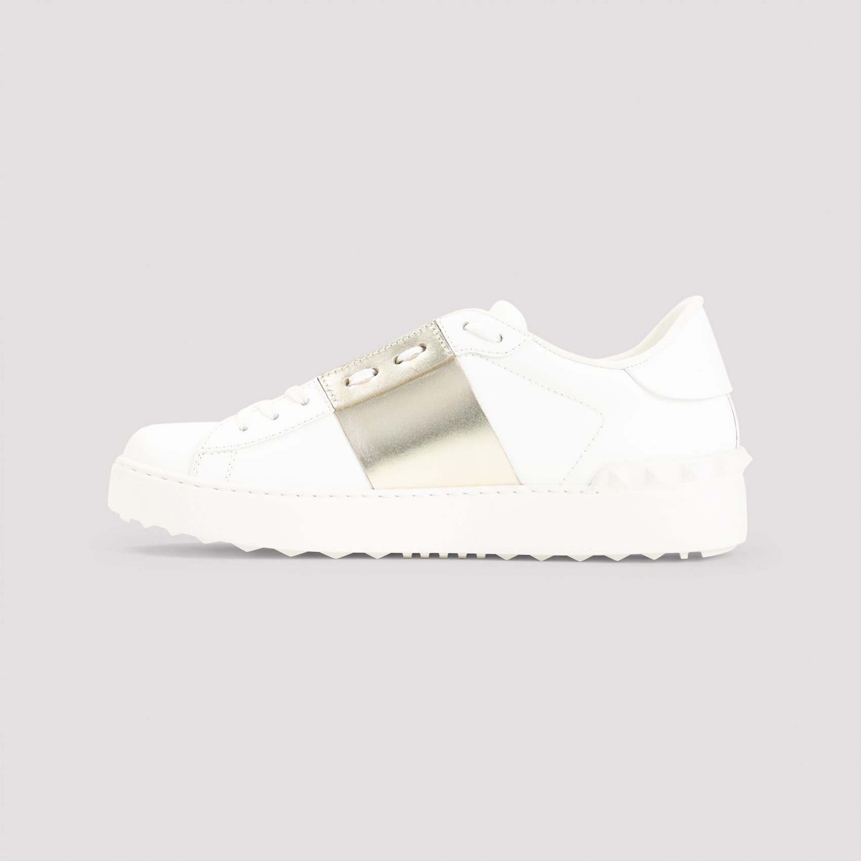 Low-Top Leather Sneakers with Metallic Gold Panel