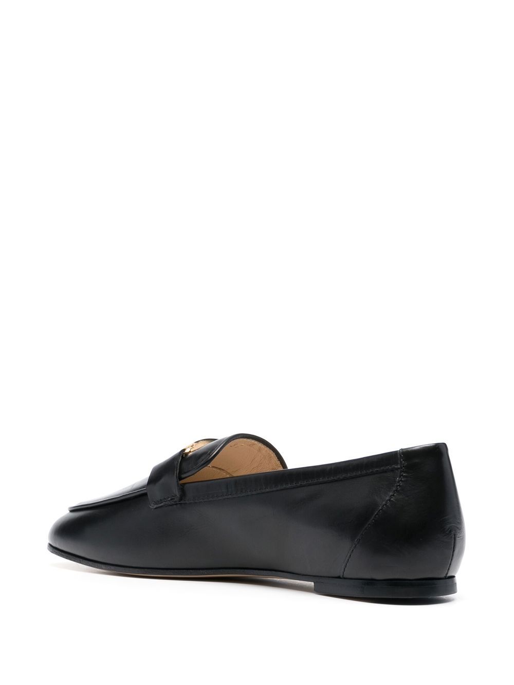 Almond Toe Slip-On Sandals in Black Calf Leather