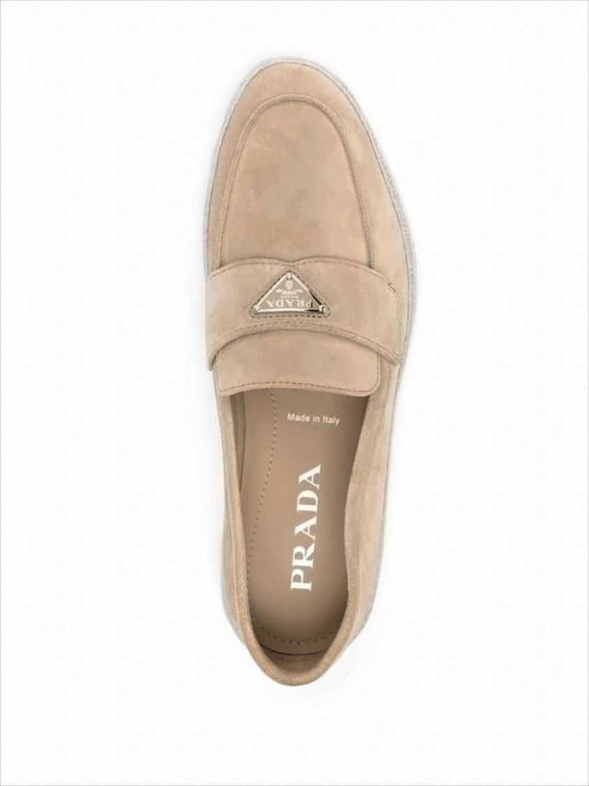 Sleek Suede And Calf Leather Loafers With Metallic Logo Plaque