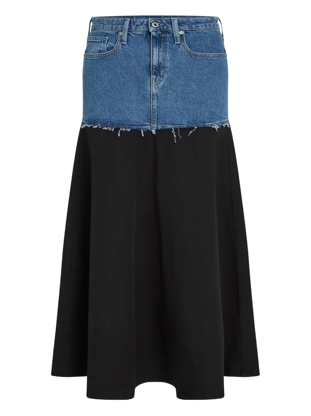 Midi Skirt with Denim-Effect Waist